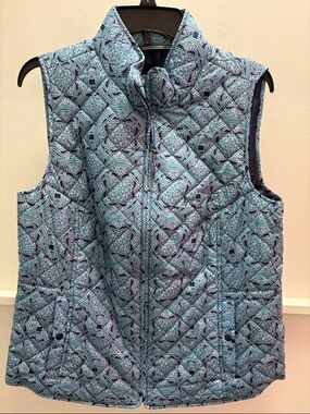 Talbots Quilted Paisley-Print Light Blue & Navy Sleeveless Vest